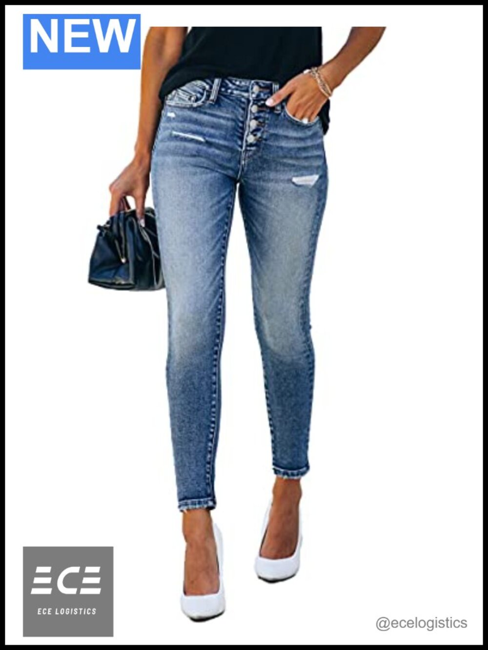 Women's High Rise Skinny Stretch Ripped Jeans Distressed Denim Pants